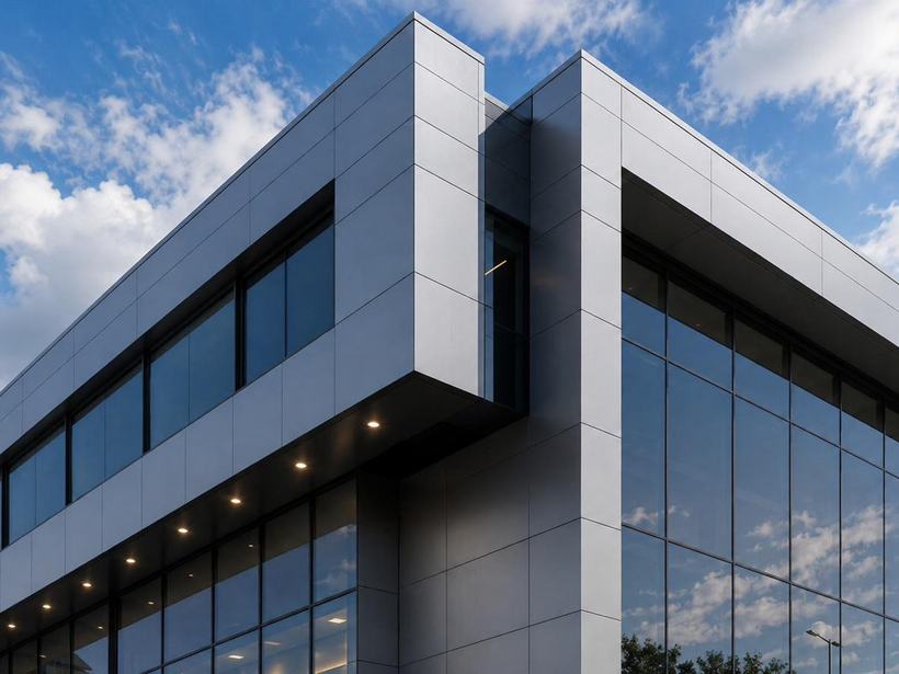 White aluminium composite panel exterior cladding on a modern building