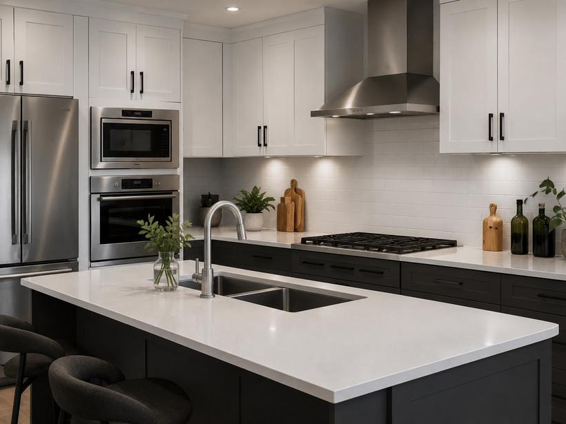 Contemporary kitchen fitted with aluminium profile cabinetry systems