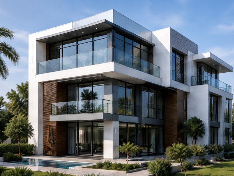 Modern residential villa with aluminium framed windows and doors