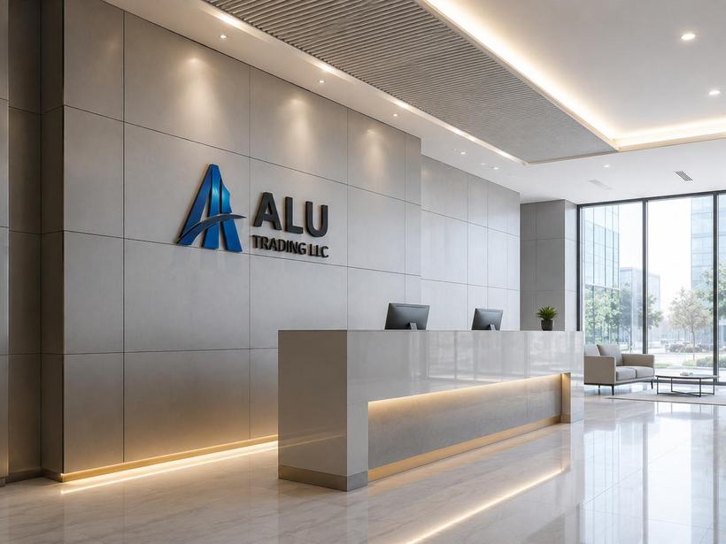 Reception interior with aluminium composite wall cladding